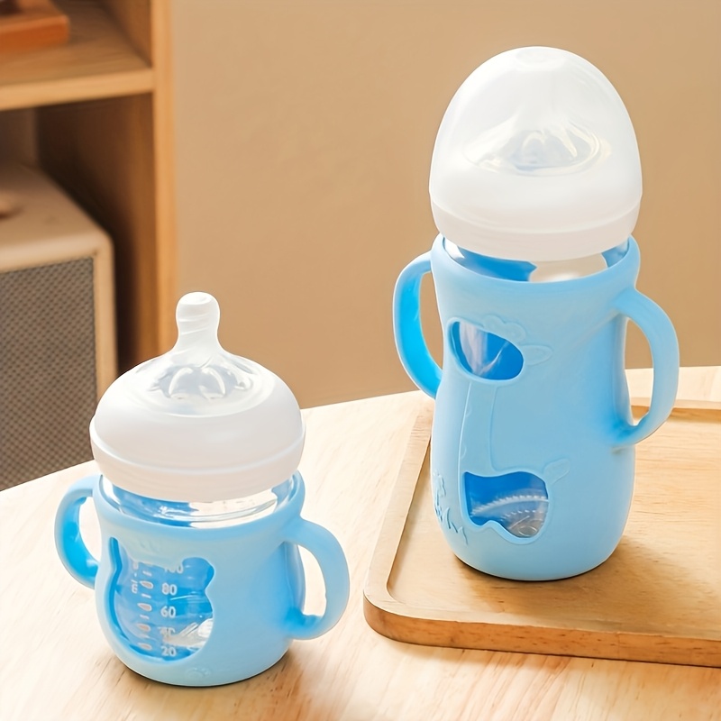 Baby Bottle Handle For Milk Bottle, Wide Neck Bottle Silicone Sleeve, Feeding Bottle Protector, Anti Slip Grip Holder blue