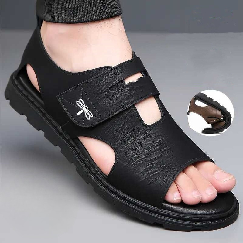 New Roman Sandals For Men, Comfortable Leather Beach Shoes, Soft Bottom Casual Shoes For Men black 42