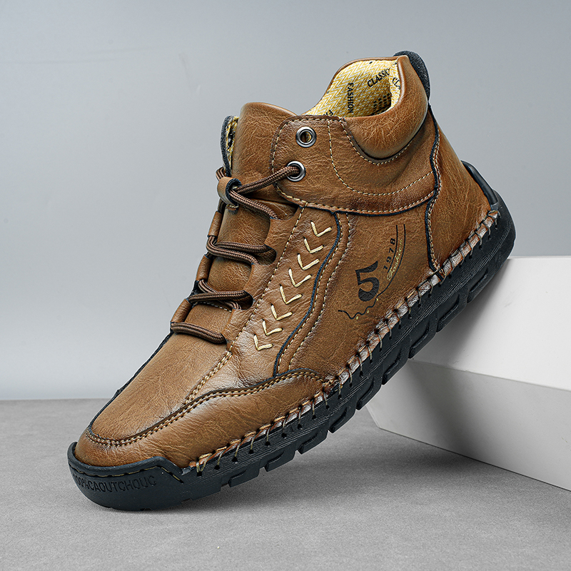 Breathable Casual Leather Shoes Men Handmade Autumn Outdoor Design Sneakers Ankle Boots For Men black 39