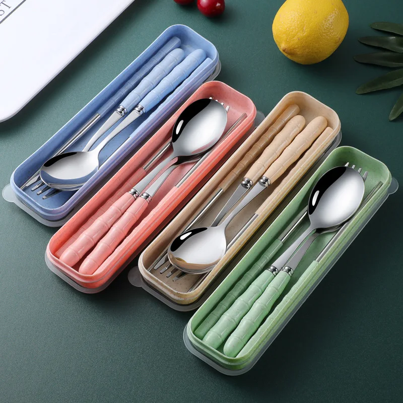 Transparent Cover Wheat Straw Tableware Set, Outdoor Reusable Practical Cutlery, Storage Bag Travel Slot Box green