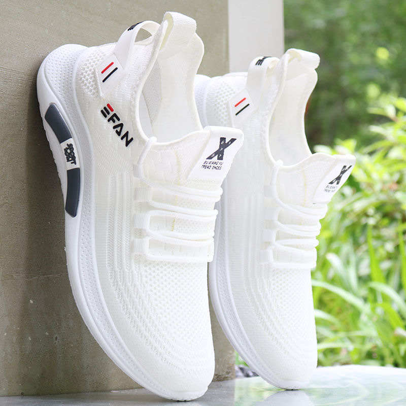 Outdoor Men Loafers Summer Casual Shoes Comfortable Air Mesh Slip On Walking Shoes Breathable white 42