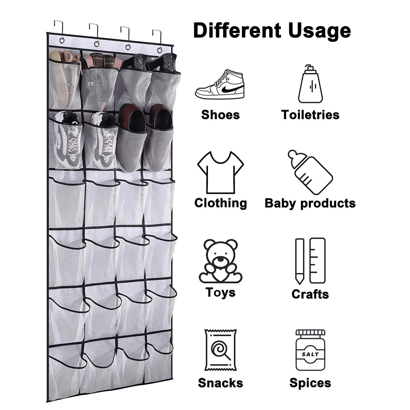 Wall Mounted 24 Pocket Mesh Door Organizer For Shoe And Accessory Storage gray