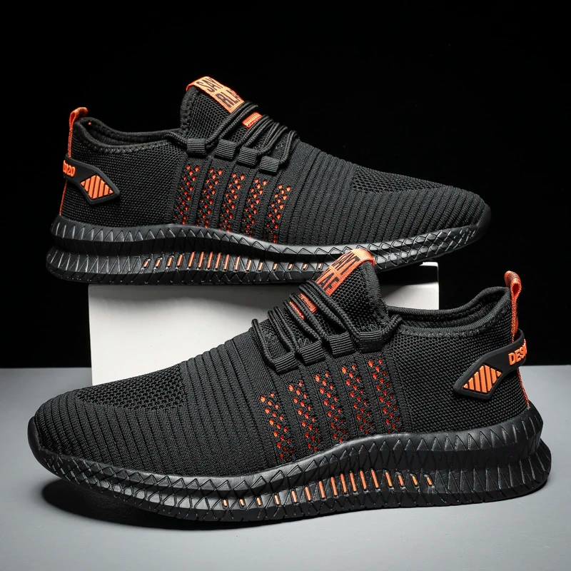 Men Sneakers Lace up, Fashion Lightweight Walking Shoes, Comfortable Running Shoes, Brand Mesh Men Casual black White 41