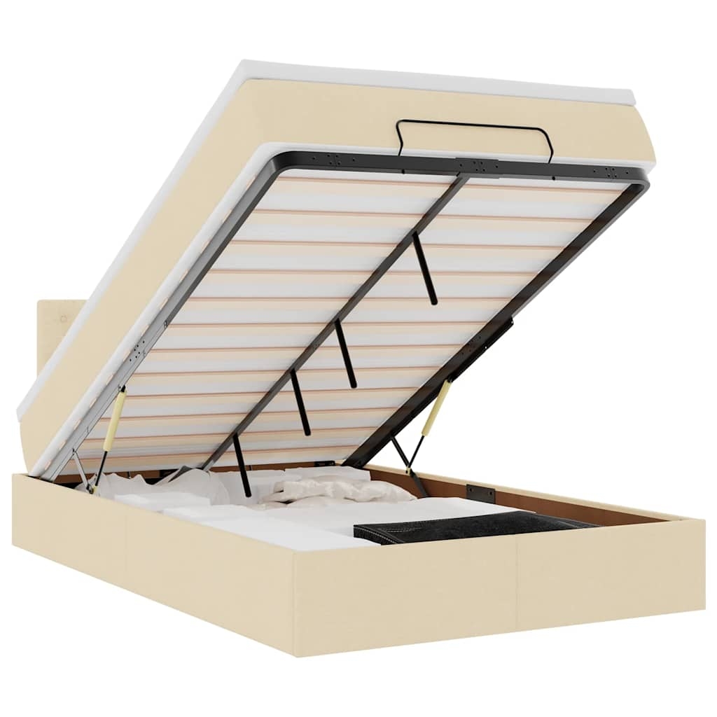 vidaXL Ottoman-Bett mit Matratze Creme 120x200 cm Stoff Image