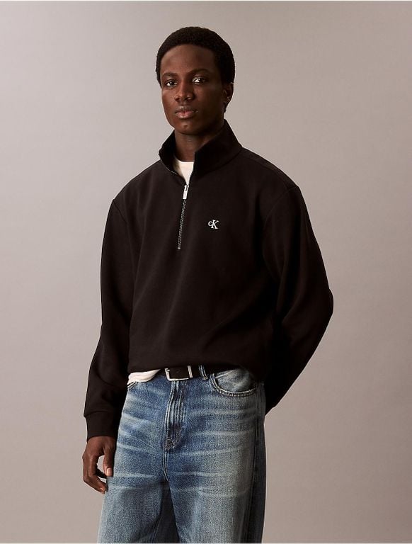 Archive Logo Fleece Quarter Zip Sweatshirt - Black - Calvin Klein Sweats