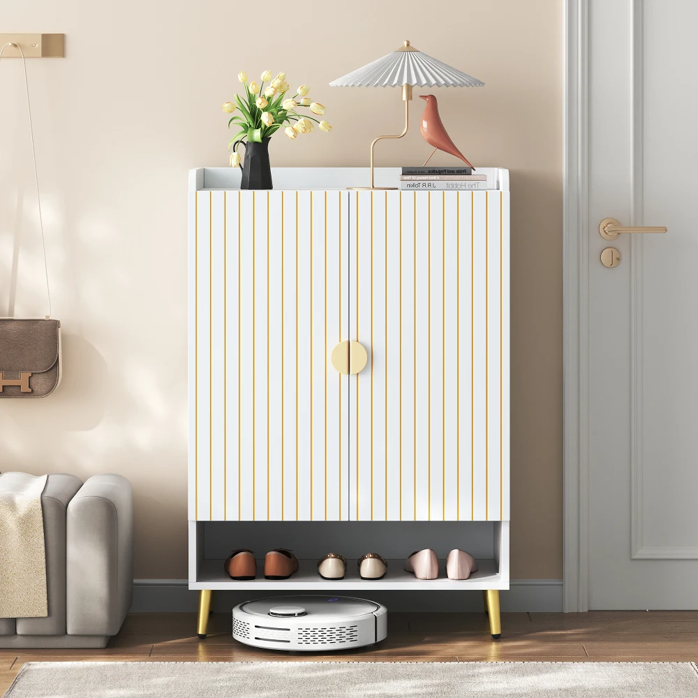 Moderner Schuhschrank mit Paar-Tür, Foyer-Kleiderschrank, Aufbewahrungsorganisator, Schuhschrank, 3-stufiger Schuhschrank, Weiß, 75 x 35 x 110 cm