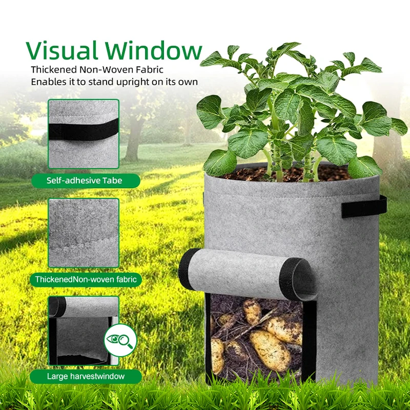 Verdickter Kartoffel-Pflanzbeutel, 7/10 Gallonen, für den Garten, Vliesstoff, Gartentopf, Gemüse-Blumentopf, grauer Pflanzbeutel für den Außenbereich Image