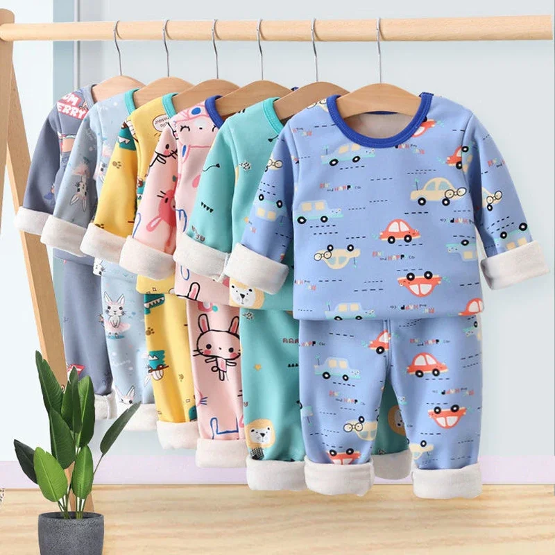 Herbst und Winter Kinder Nachtwäsche Loungewear Säugling und Kleinkind Dicke warme Pyjamas Baby Cartoon Langarm Kinder Nachtwäsche