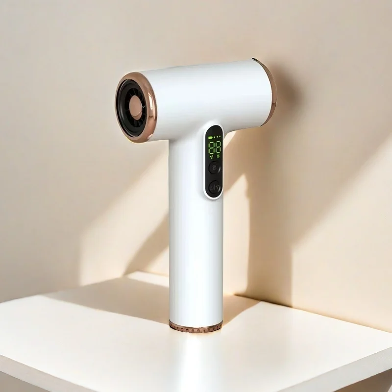 Kabelloser Haartrockner, USB, kabellos, tragbar, für Reisen, wiederaufladbar, starker Wind, geräuscharm, 3-Gang-Haartrockner mit LCD Image