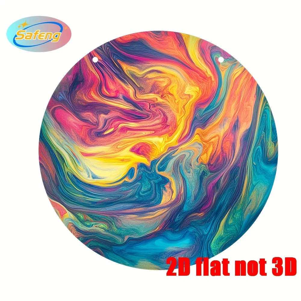 1 Stück große 20,3 x 20,3 cm große runde Wanddekorplatte aus Metall – modernes abstraktes Wirbelmuster in Blau, Gelb, Rosa, Lila, Grün, Orange, Re