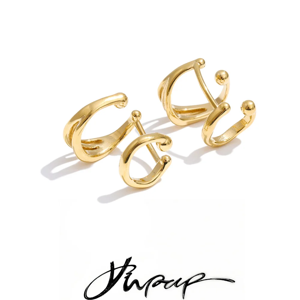 Yhpup Persönlicher Unisex-Schmuck, nicht durchdringend, doppellagiger Ohrclip aus Edelstahl, Knochen-Ohrringe, wasserdicht, attraktiver Schmuck Image