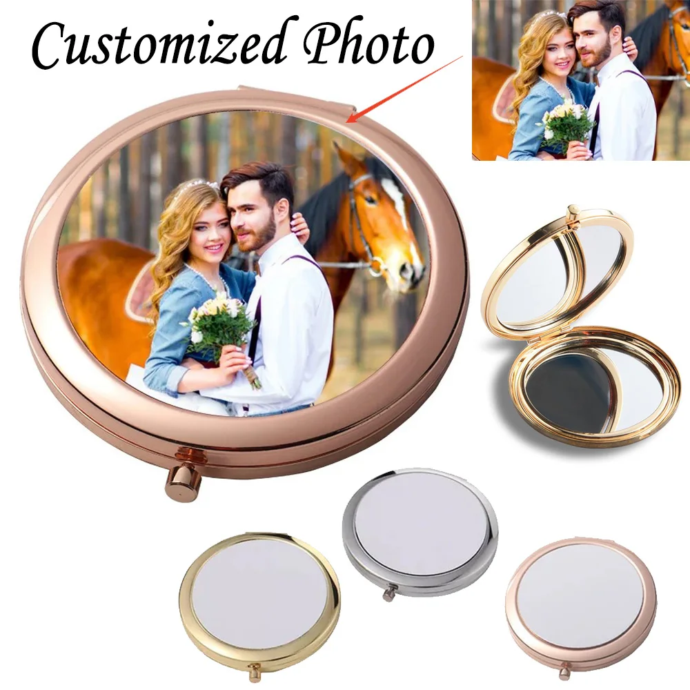 Personalisierter kompakter Foto-Spiegel, eleganter, roségoldener Finish, Vintage-inspirierter Taschen-Make-up-Spiegel, personalisierte Bildgeschenke Image