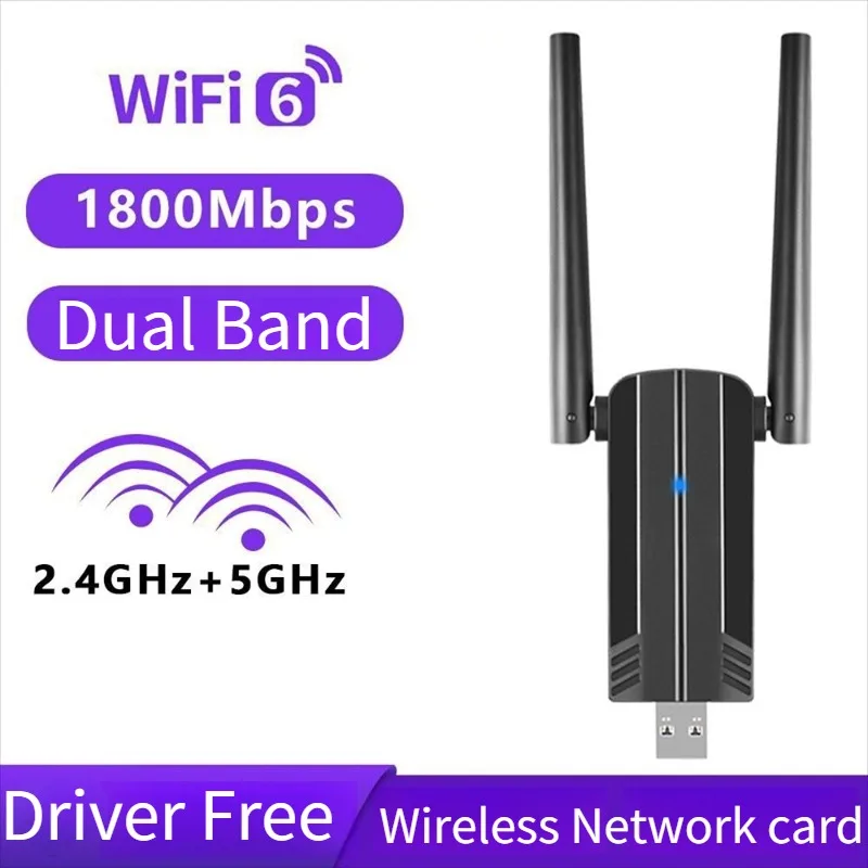 Wifi6 USB WiFi Dongle 1800Mbps Adapter USB 3,0 Wifi Empfänger Dual Band 2,4G & 5G MU-MIMO Für PC/Laptop Treiber Kostenloser Für Win10/11 Image