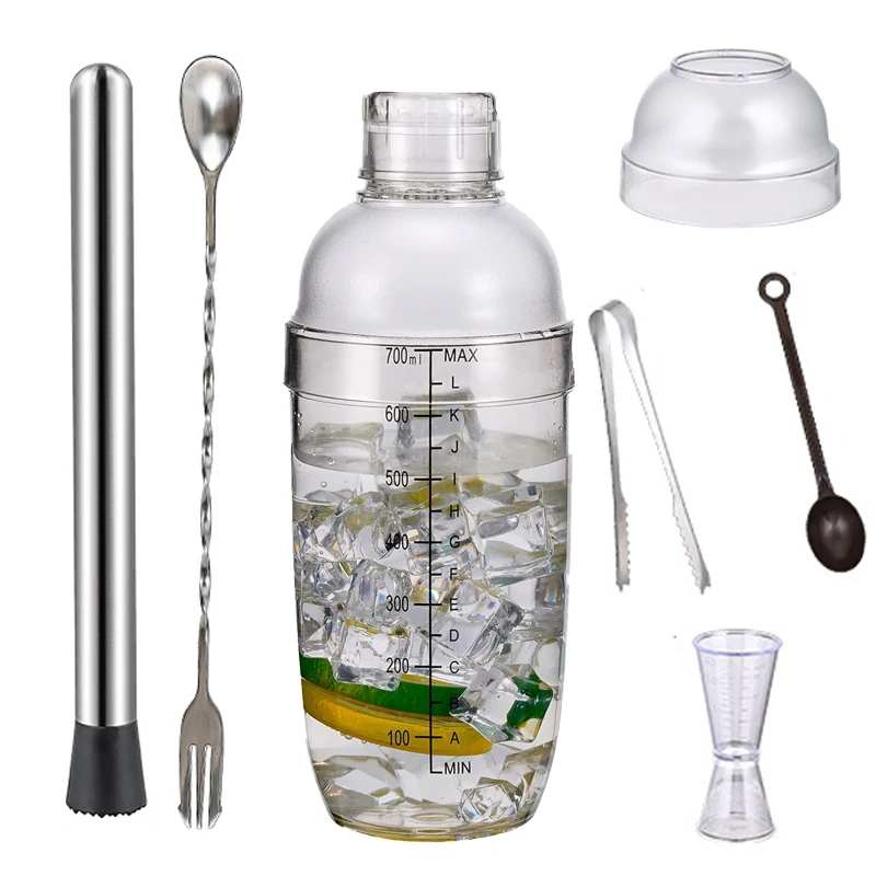 Cocktail-Shaker-Set mit integriertem Sieb, Messbecher, Cocktail-Stößel und Rührlöffel, Bar-Werkzeug-Set für den Heimgebrauch in der Bar