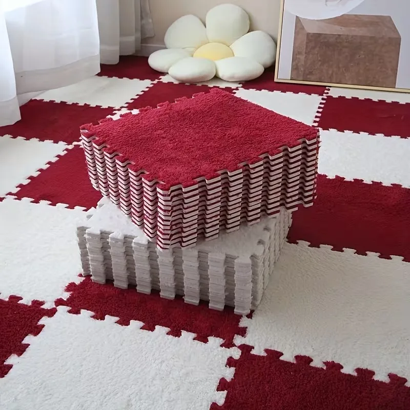 30 * 30 * 1 cm verdickter Plüsch-Babyteppich, rutschfest, waschbar, Baby-DIY-Puzzlematte, BPA-frei, geeignet für Wohnzimmer und Schlafzimmer Image