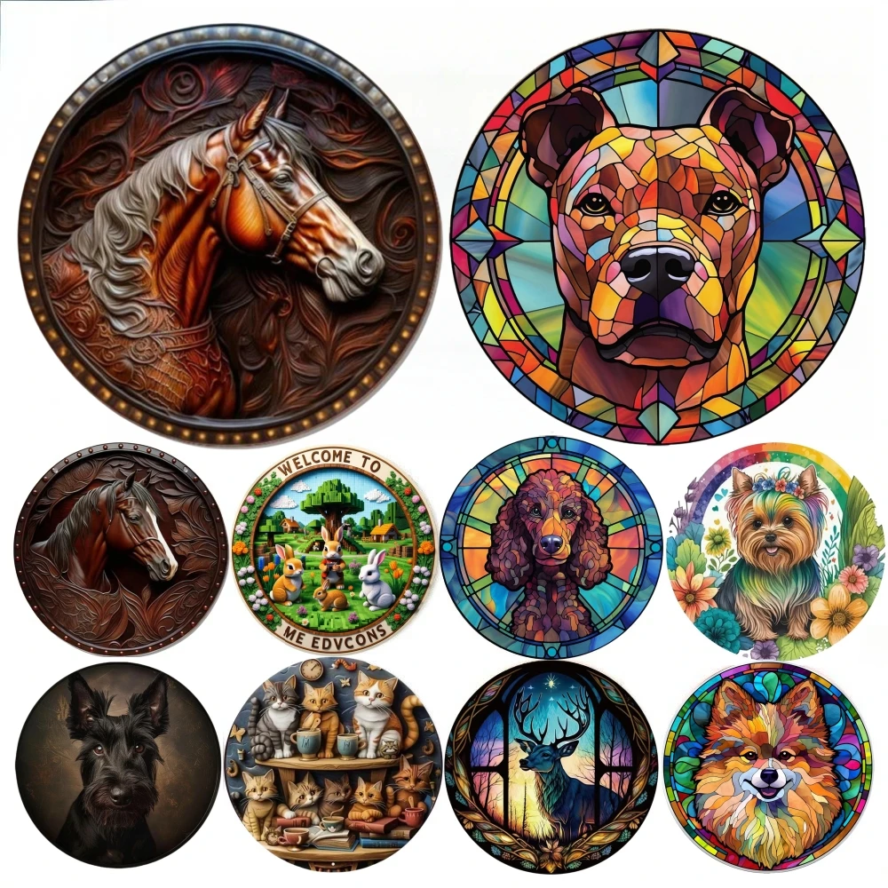 Runde Metall Aluminium Zeichen Kunst Malerei Kranz dekorative Platten Eingang Dekor Geschenk Maske Thema für Bar Club Home Zimmer Wand Dekor Image