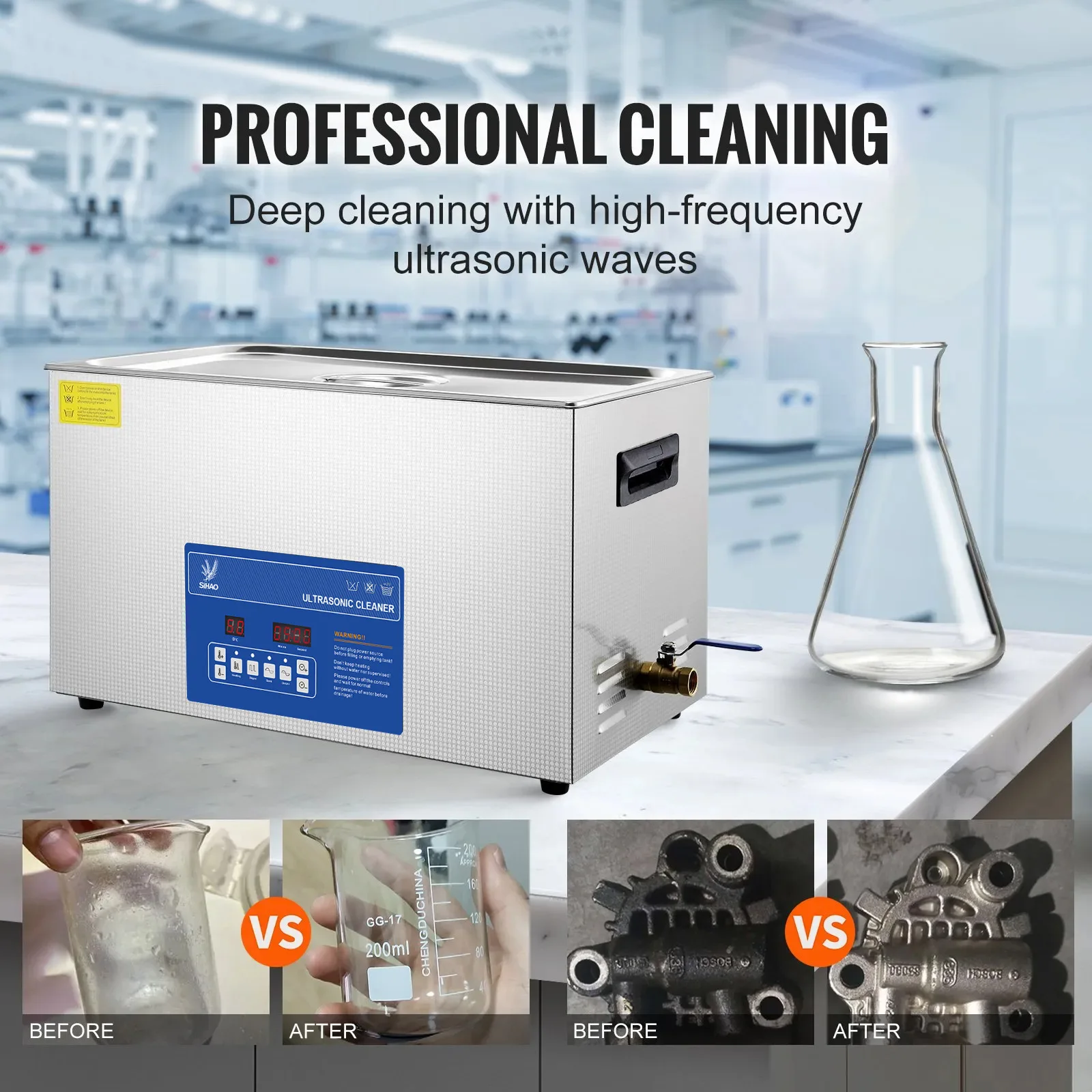 VEVOR Home Ultraschallreiniger 1.3L-30L – Tragbares Multifunktions-Ultraschallgerät für vielseitige und effiziente Reinigung Image