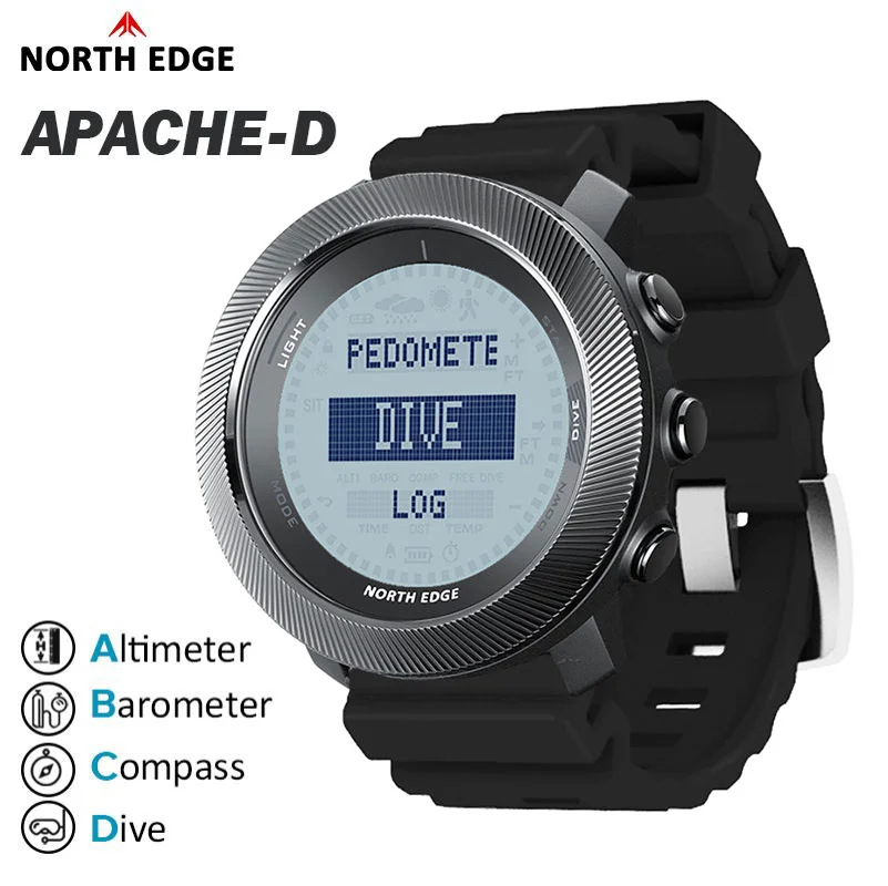 NORTH EDG APACHE-D Men's Digital Free Dive Watch Outdoor Sport Watches Altitude Barometer Compass World Time Waterproof 100M