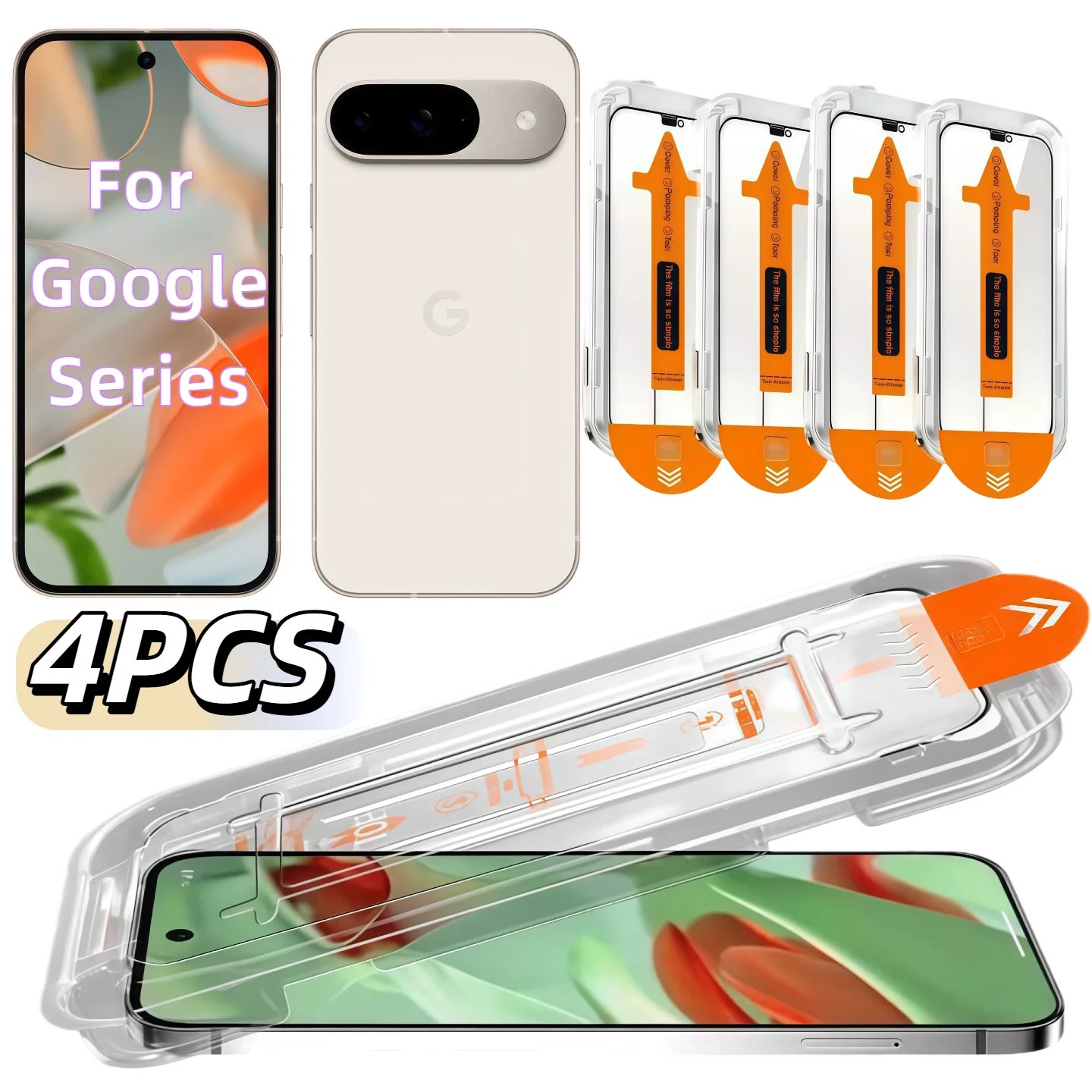 4 Stück hochauflösende Displayschutzfolie aus gehärtetem Glas für die Google-Serie Pixel 6, 6A, 7, 7A, 8, 8A, 8 Pro, 9, 10 Image