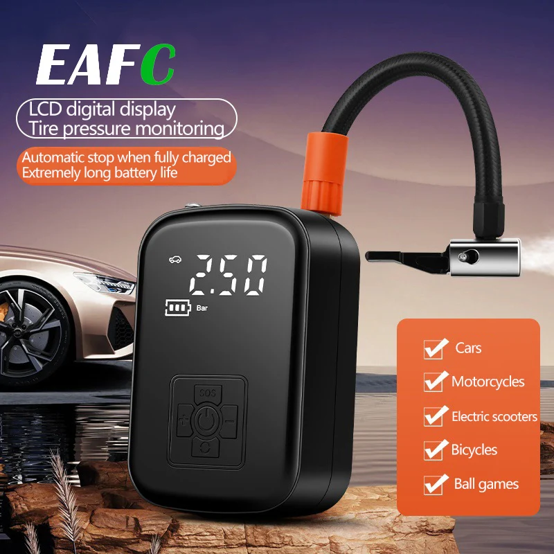 EAFC Gonfiatore per pneumatici portatile Gonfiatore per pneumatici per auto Pompa di gonfiaggio per pneumatici con display digitale Gonfiatore elettrico Mini pompa di aria per bicicletta