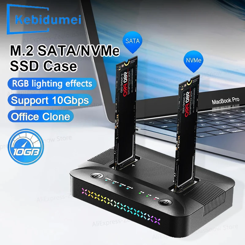 Docking station per disco rigido dual-bay M.2 NVMe/SATA Disco rigido clone offline Duplicatore SSD M.2 Custodia adattatore SSD USB3.2 GEN2