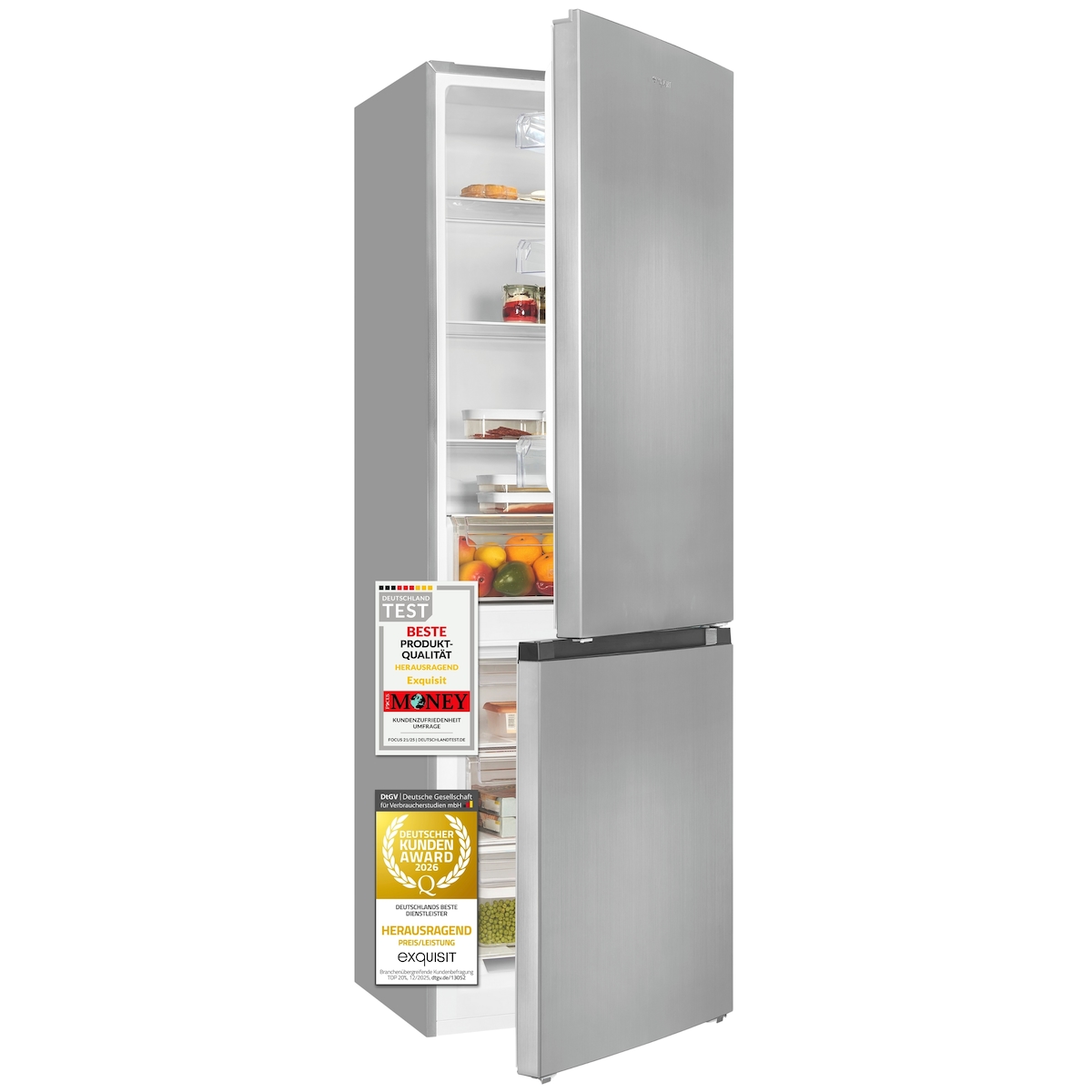 Exquisit Kühl-Gefrierkombination KGC320-95-E-040E inoxlook | 315 l Nutzinhalt | Edelstahloptik Image