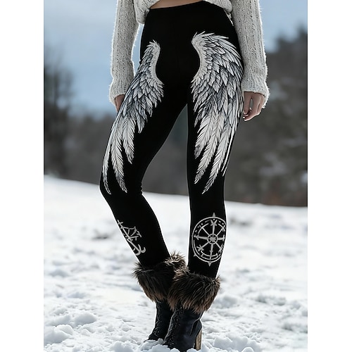 Damen Leggings Gemütliche Leggings Urlaub Vintage Ethno-Stil Volle Länge Hohe Taille Grafik Drucken Komfort Bequem Dehnbar Lässig Täglich Urlaub Schwarz Frühling Schmale Passform Image