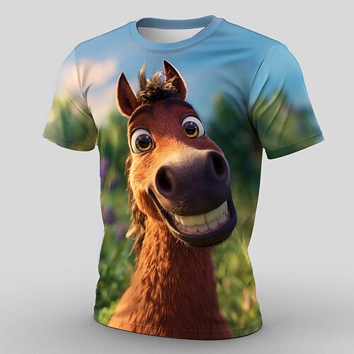 Herren Tiermotiv Pferd Lustig T Shirt Kurzarm T-Shirt 3D-Druck Rundhalsausschnitt Hemd Übertrieben Designer Party Ferien Blau 2# Blau 1# Sommer Frühling Bekleidung S M L XL XXL XXXL Image