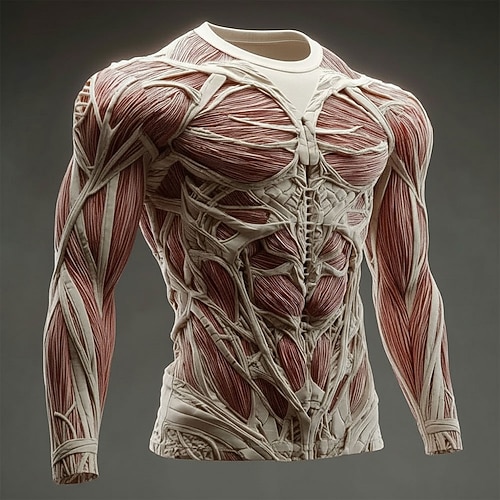 Herren 3D Simulation T Shirt Langarm T-Shirt 3D-Druck Rundhalsausschnitt Hemd Mode Übertrieben Täglich Straße Schwarz Weiß Braun Sommer Frühling Herbst Bekleidung S M L XL XXL XXXL Image