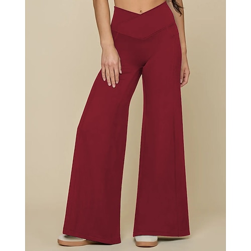 Damen Aktiv Weite Hosenbeine Chinos Streetwear Lässig Volle Länge Mittlere Taillenlinie Einfach Elastischer Bund Bequem Dehnbar Täglich Outdoor Urlaub Dunkelgrau Schwarz Wein Armeegrün Sommer Frühling Image