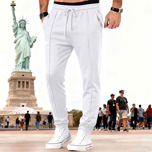Herren Jogginghose Hose Kordelzug Tasche Elastischer Bund Einfach Komfort Atmungsaktiv Outdoor Täglich Ferien Urlaub Mode Blau Schwarz Mikroelastisch Image