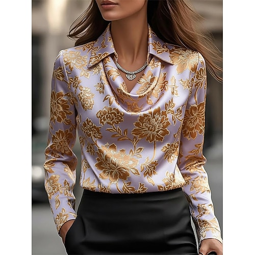 Damen Hemd Druck Drapiert Blumen Elegant Stilvoll Lässig Langarm Wasserfallausschnitt Normale Oberteile Täglich Arbeit Ferien Hellgrün Rosa Violett Frühling Herbst Image