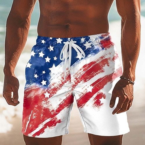 Herren Amerikanische US-Flagge 250. Jahrestag des Unabhängigkeitstages der USA am 4. Juli 250-jähriges Jubiläum Badehosen Badeshorts Boardshorts Mittlere Taille Hawaiianisch Ferien Seitentaschen Image