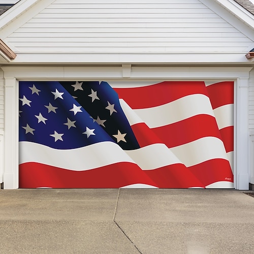 US-Garagentorabdeckung zum 250. Jahrestag, patriotisches Banner, Flaggenhintergrund, Dekoration zum 4. Juli (Unabhängigkeitstag), 7 x 16 Fuß Image