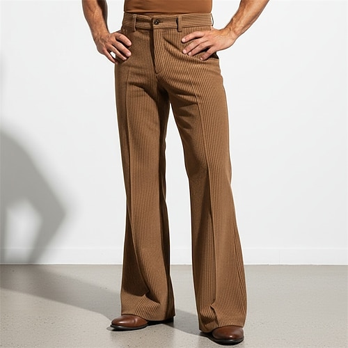 Herren Hose Anzughose Cordhose Schlaghose Schlaghosen Tasche Einfach Komfort Volle Länge Täglich Geschäft Ferien Urlaub Mode Weiß Braun Unelastisch Image