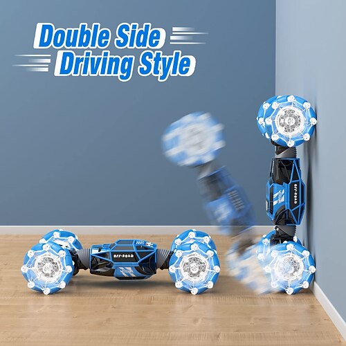 LED-gesteuertes RC-Auto mit Gestensteuerung, Allradantrieb, 2,4 GHz Funkfernsteuerung, doppelseitiges, um 360° drehbares Offroad-Stuntauto mit Lichtern für Jungen im Alter von 6-12 Jahren Mädchen