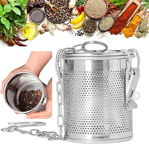 Gewürzsieb aus Edelstahl, Gewürzfilter, Kochgewürzfilter mit Netzdesign, Teesieb, Suppengewürz-Trennkorb mit Kettenhaken für Zuhause und Restaurant Image
