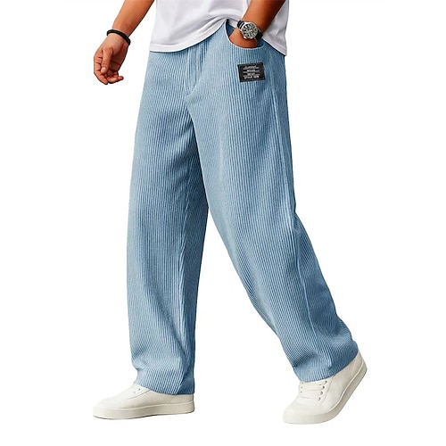Herren Jogginghose Hose Cordhose Gerade geschnittene Sweatpants Kordelzug Tasche Elastischer Bund Einfach Komfort Weich Outdoor Täglich Ferien Mode Klassicher Stil Schwarz Marineblau Mikroelastisch Image