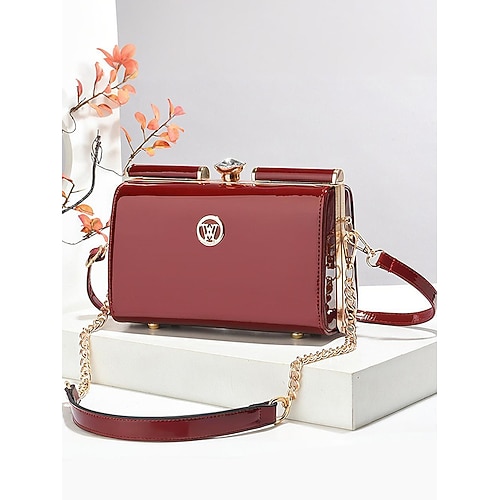 Elegante Damenhandtasche aus Lackleder – gestepptes Design, perfekt für Hochzeiten und den Alltag, vielseitig einsetzbar mit goldenem Kettenriemen