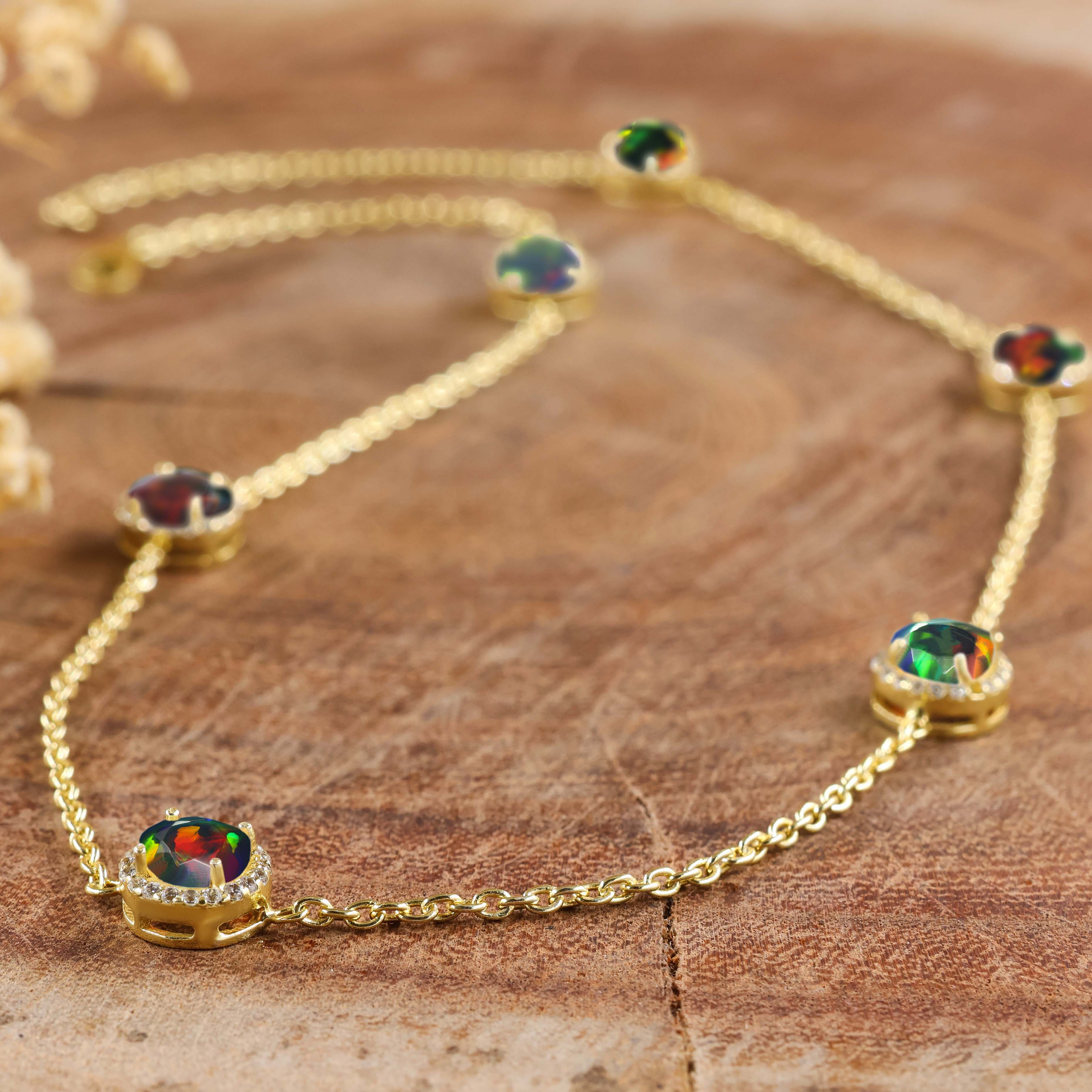 Schwarze Feuer Opal Anhänger Halskette, Halskette für Frauen, Vintage Feuer Opal Schmuck, Oktober Geburtsstein, Minimalistische Halskette