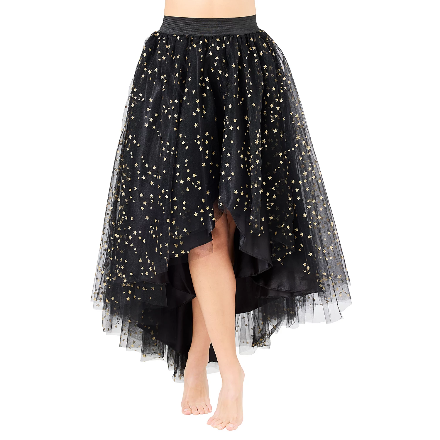 Vokuhila-Tüllrock Sterne, schwarz/gold