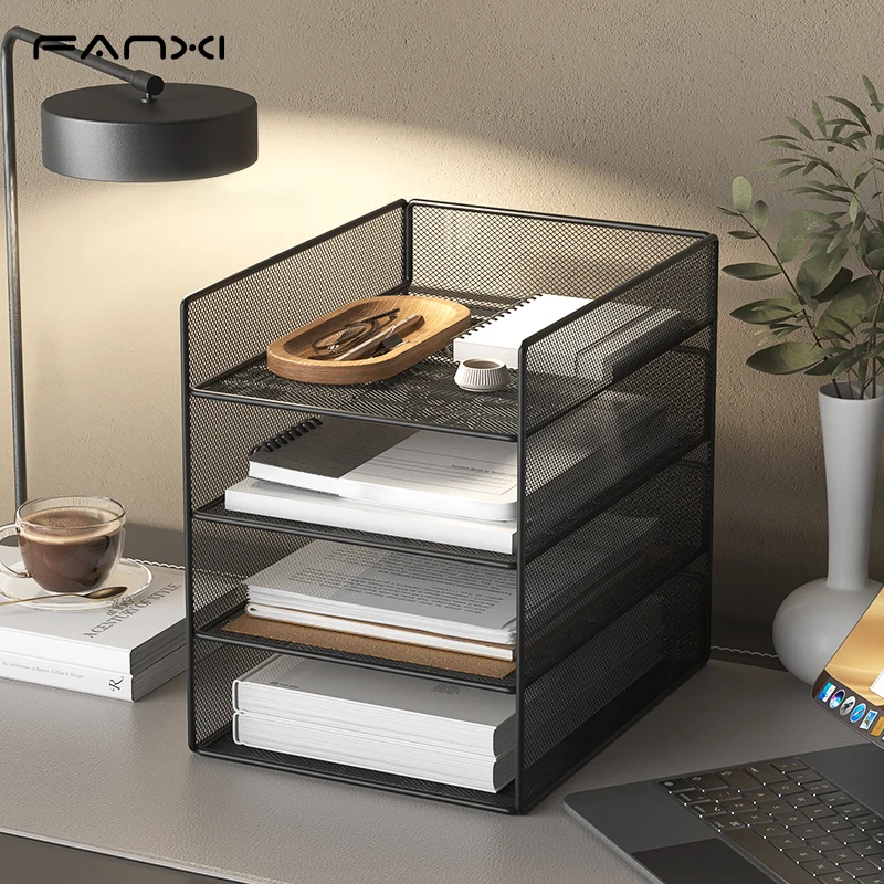 4-stufiger Schreibtisch-Organizer, Schreibtisch-Aufbewahrungsregal, Schreibtisch-Aktenhalter, keine Installation, Organizer, Schreibtisch-Organizer für Büro, Schule, Zuhause