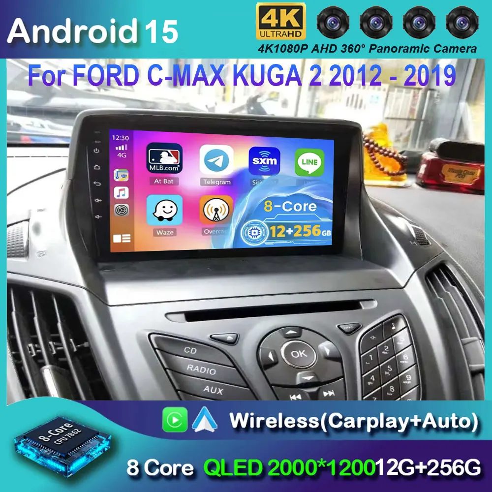 Android 15 Für FORD C-MAX KUGA 2 ESCAPE 3 2012-2019 Auto Radio Multimedia Player Stereo Kopf Einheit GPS navigation Keine 2din DVD Image