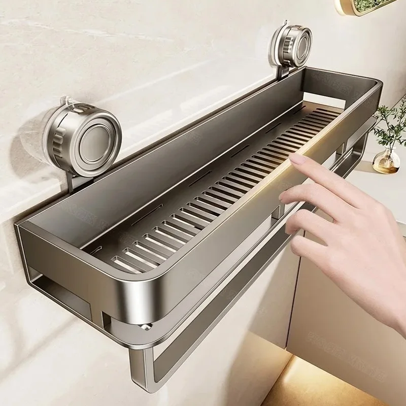 Support de salle de bain à ventouse sans perceuse, étagère murale de salle de bain, espace de toilette, support suspendu en aluminium, organisateur de salle de bain suspendu