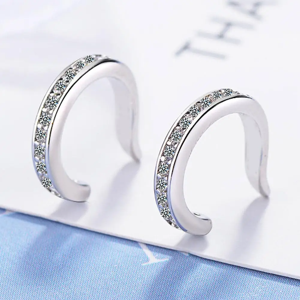 1 Paar Ohrclip Feiner Zirkon Sterling Silber C Clip Ohrringe Unisex Strass Kein Loch Ohrstulpe Schmuck Geschenk Clip Ohrring Geschenk Image
