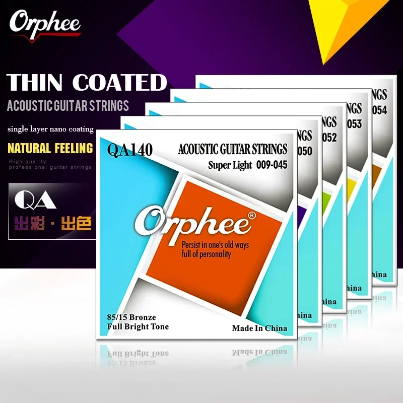 Orphee Qa Akustik gitarren saiten Sechseckiger Kern aus Kohlenstoffs tahl, Nano beschichtung, Messing, gewickelte Saiten gitarren teile und Zubehör