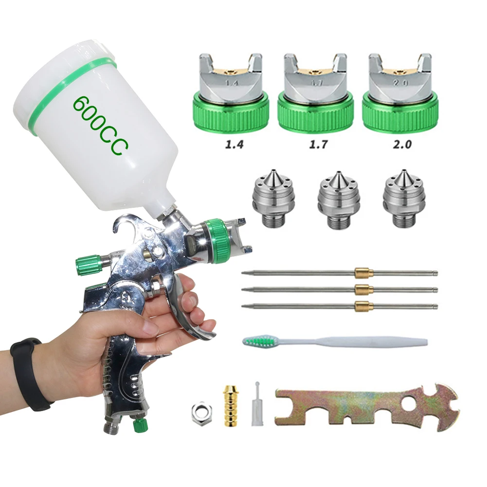 Hvlp Auto Spritzpistole 600cc Tasse 1.4/1.7/2,0mm 2,5mm Schwerkraft Airbrush Düsen nadel zum Lackieren von Auto möbeln Wand karosserie Reparatur werkzeug Image