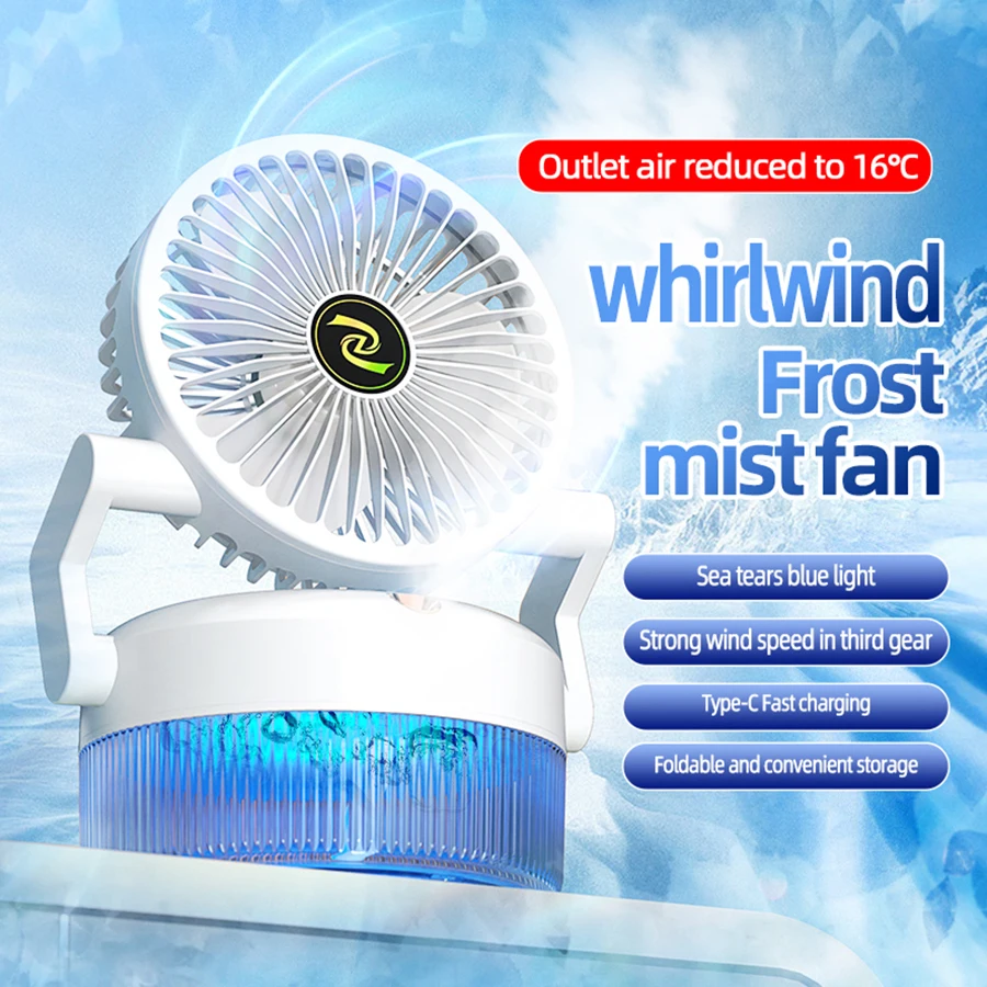 2024 neue 800ml wiederauf ladbare Desktop-Befeuchtung ventilator tragbare Klimaanlage faltbare Sprüh ventilator Nebel ventilator mit blauem Licht Image