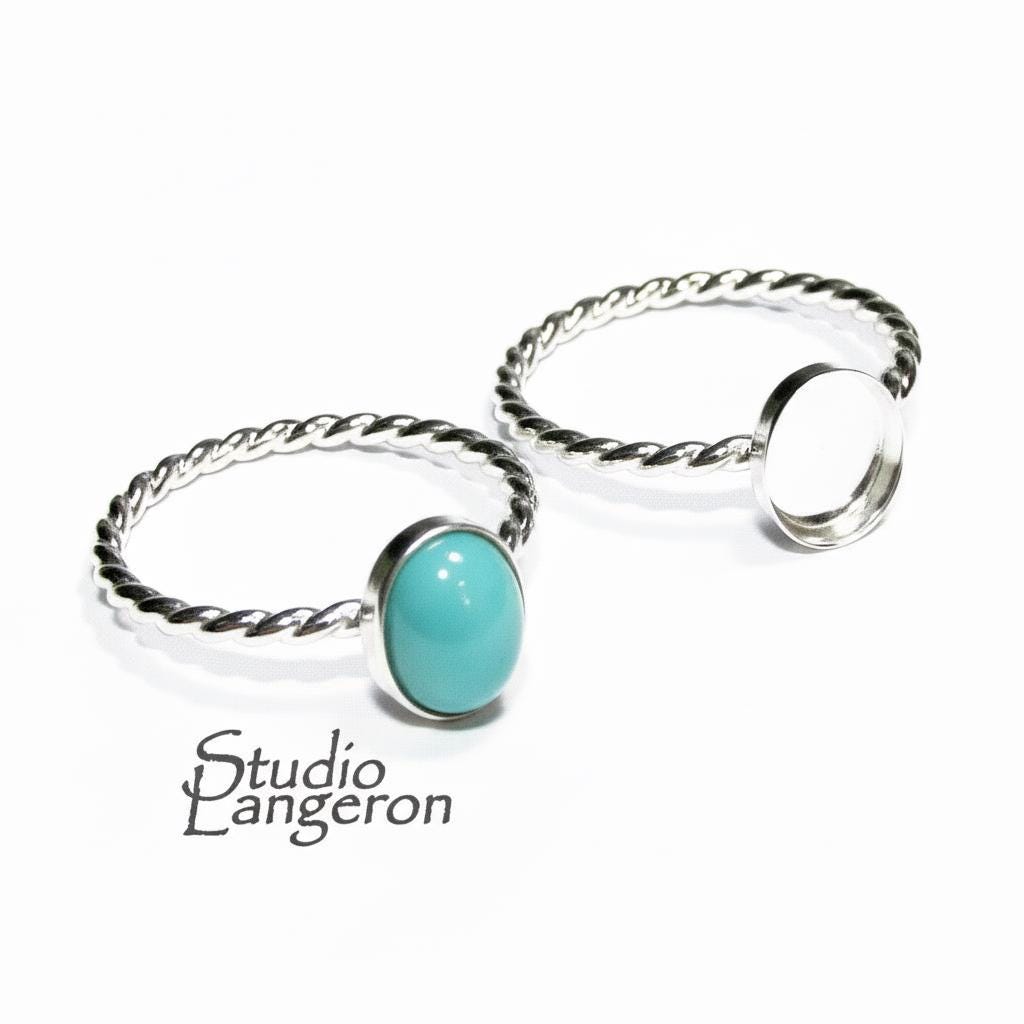 Anello grezzo ritorto in argento sterling 925 con castone a coppa 6 x 8 mm, taglie 4, 5, 6, 7, 8, 9, 10, 11, castone a coppa, anello di base, creazion
