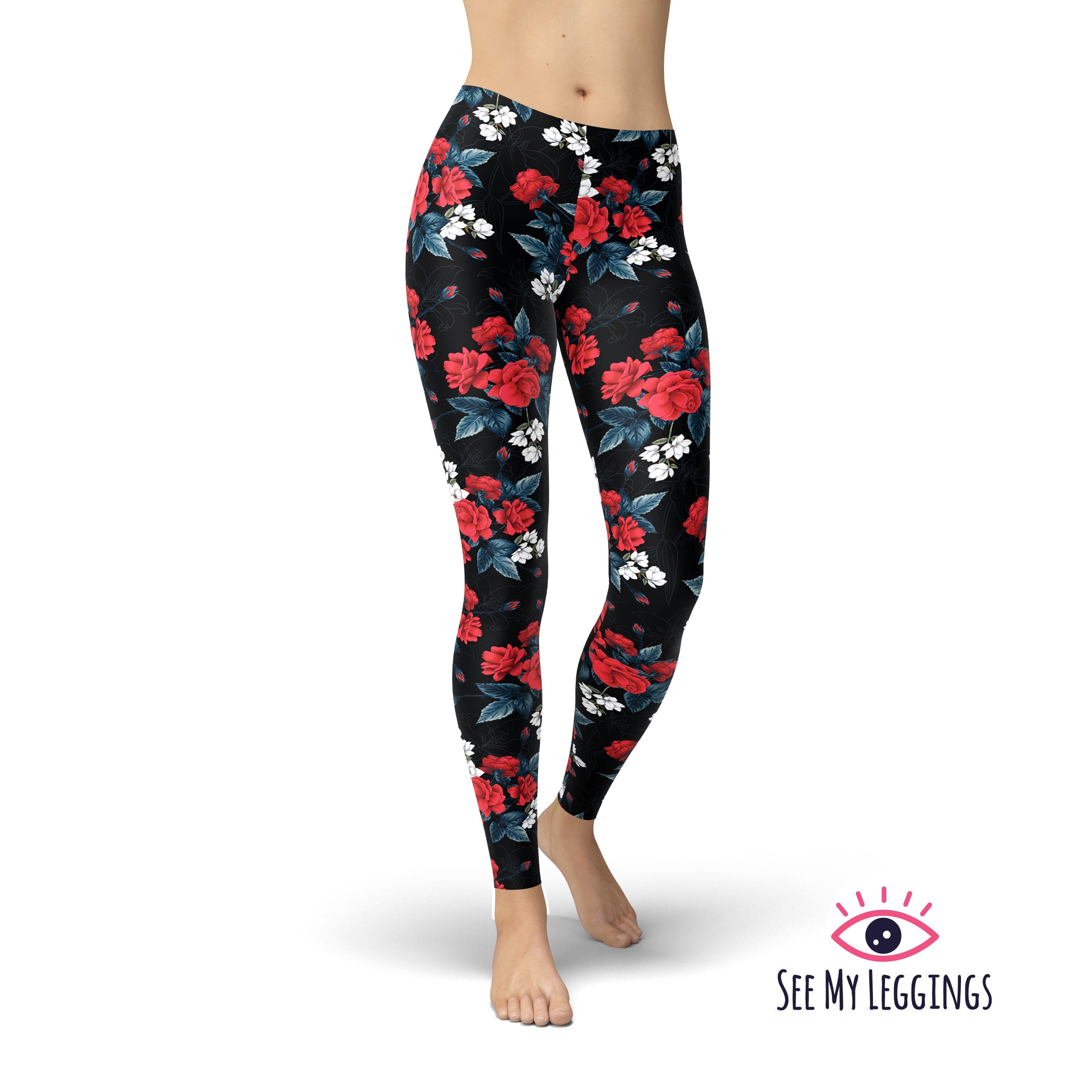 Leggings Rosa Rossa, Leggings Stampati, Leggings Floreali, Leggings Workout, Leggings da Donna, Pantaloni Yoga, Leggings Capri, Leggings Plus Size